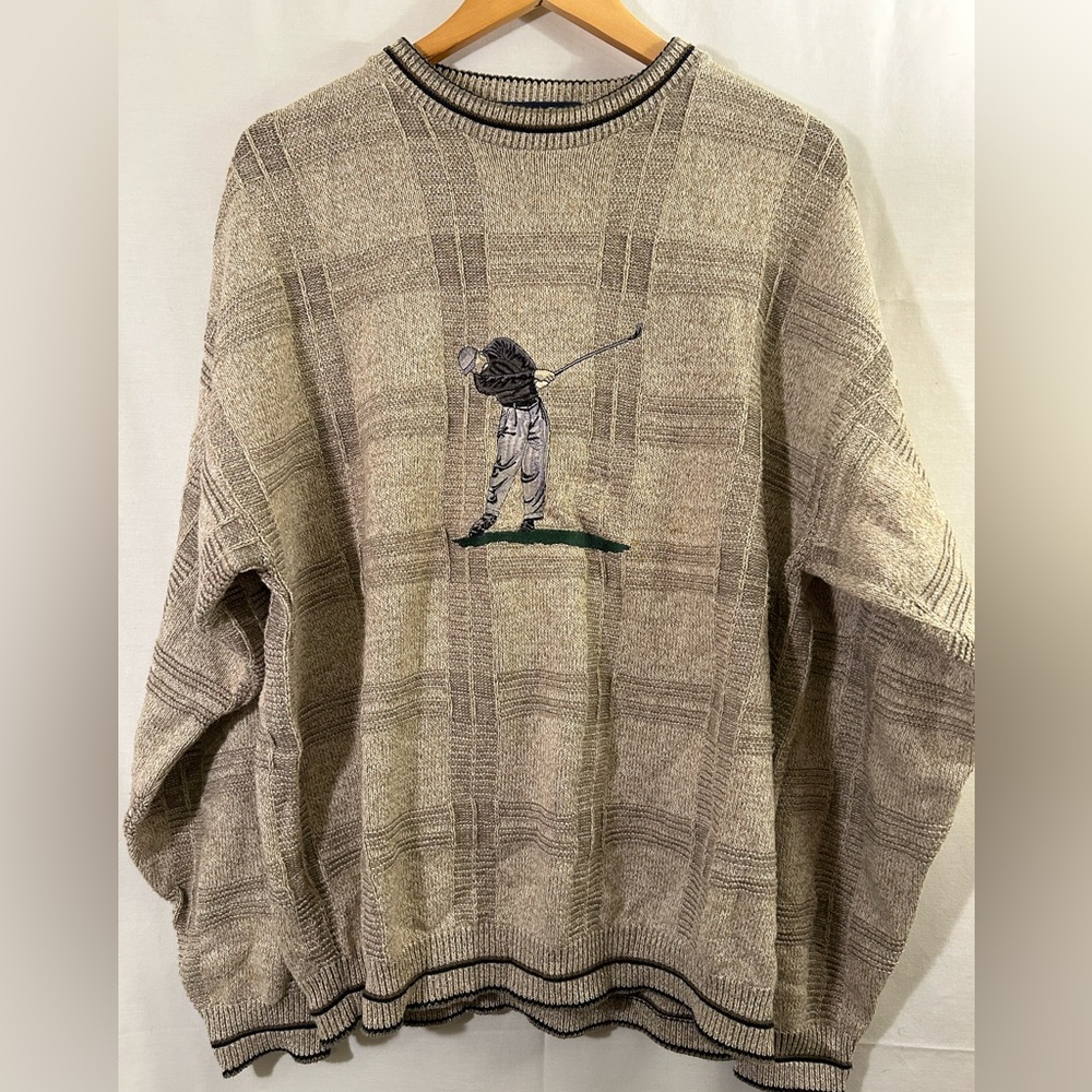 Vintage Scottish Isle by Bernette Golf Sweater with Embroidered Golfer Size XL